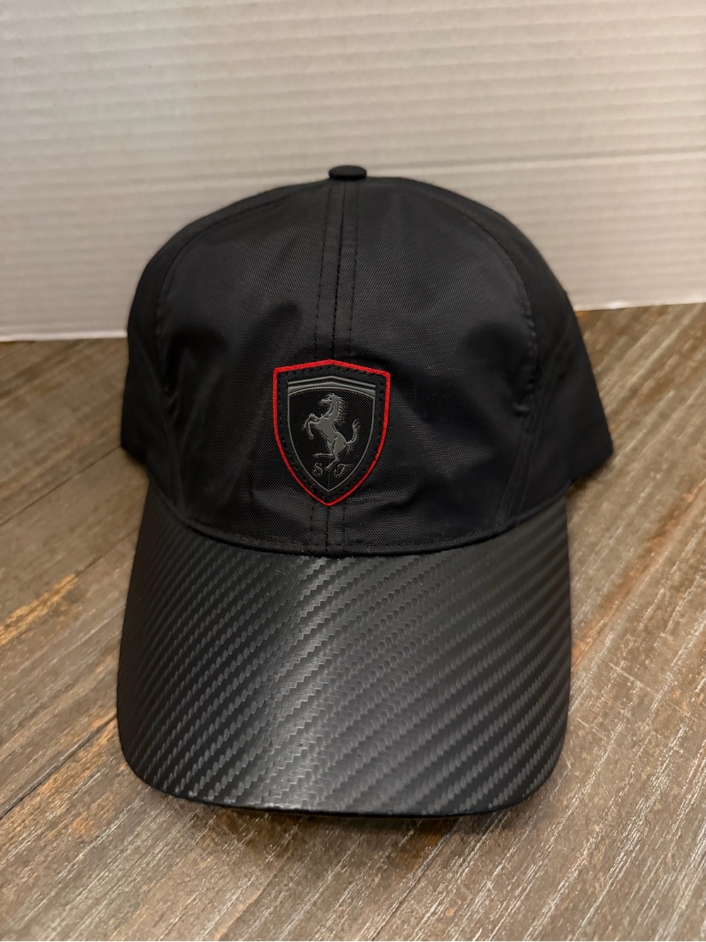 Ferrari Black Baseball Cap with Red Shield Emblem